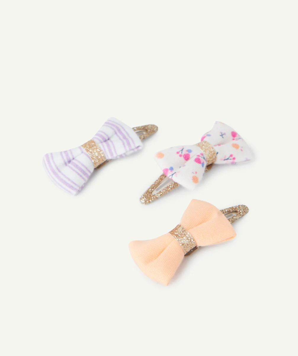 LOT DE 3 BARRETTES BÉBÉ FILLE AVEC NOEUDS UNI RAYÉ OU IMPRIMÉ