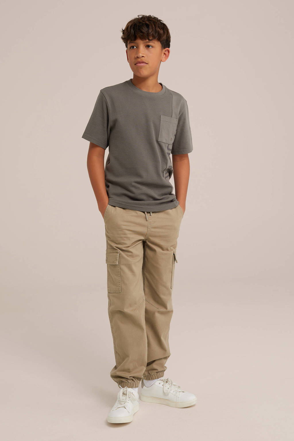 WE Fashion slim fit cargobroek kaki