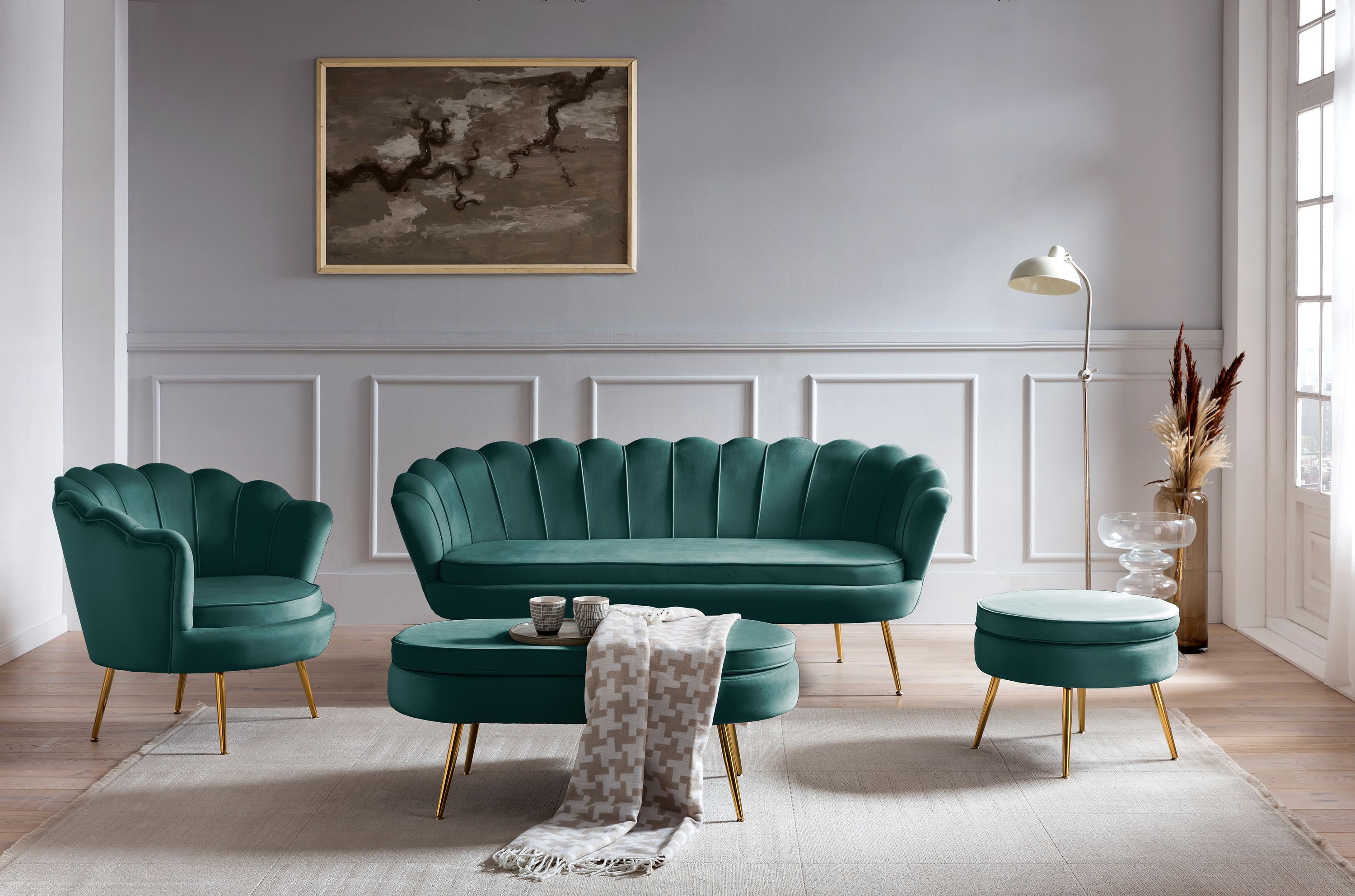Muschelsessel Samt Grün Relaxsessel Polstersessel Ohrensessel Loungesessel