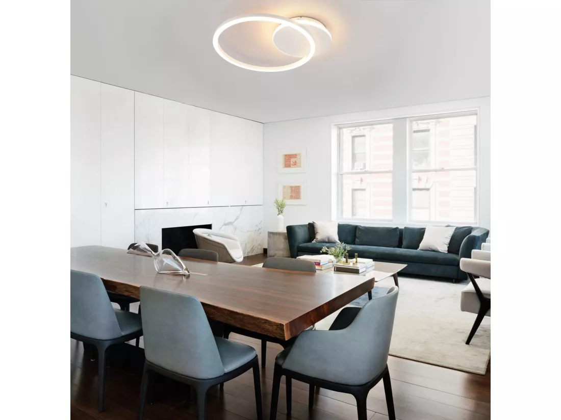 NETTLIFE Plafonnier LED Salon 24W Noir Moderne 2 Anneaux 3000K Blanc Chaud
