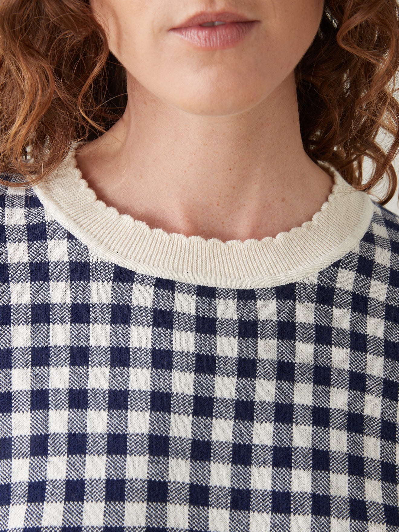Pull boxy jacquard vichy femme
