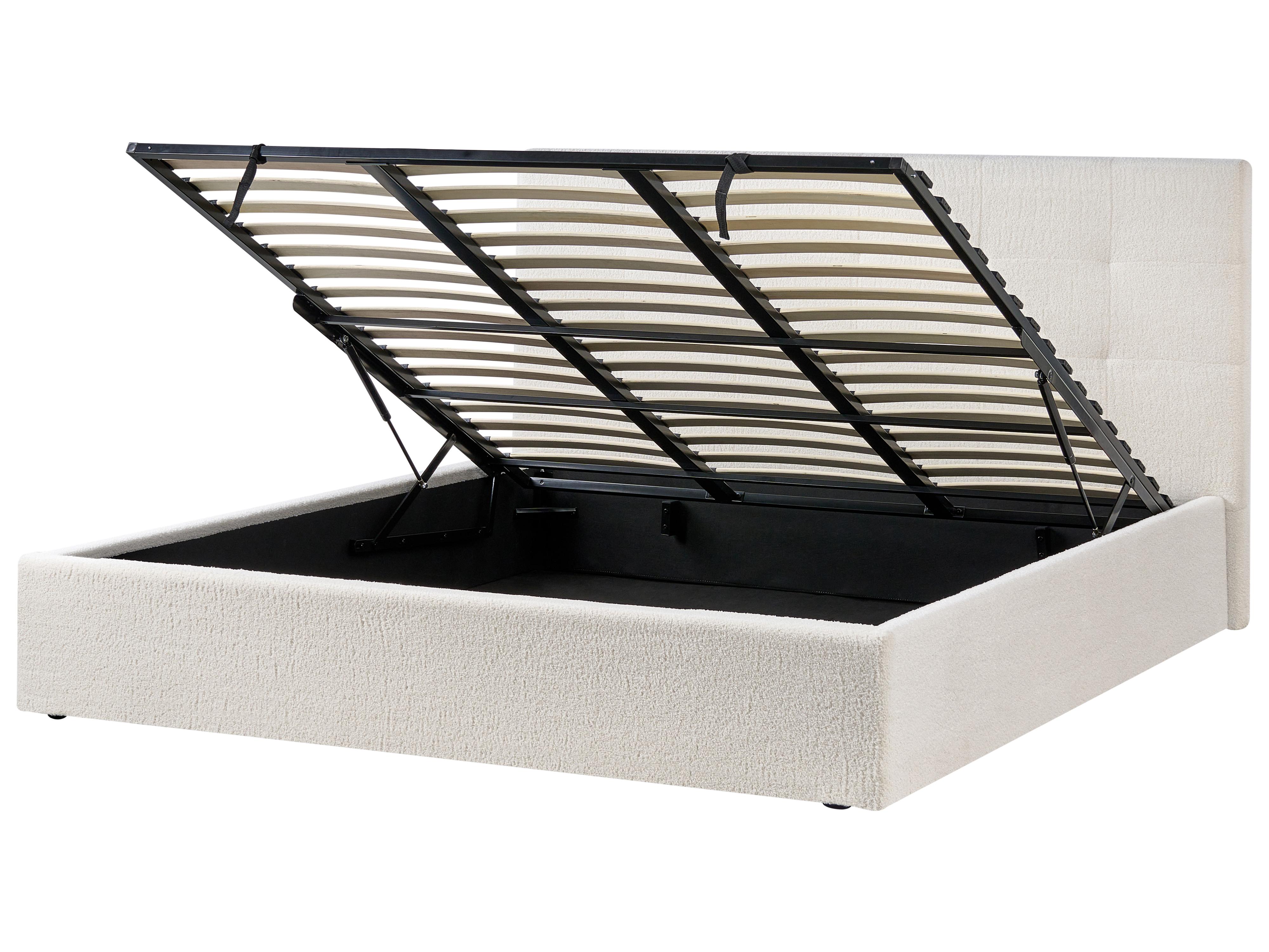 Bed met opbergruimte Bouclé LORIENT 180 x 200 cm Gebroken wit