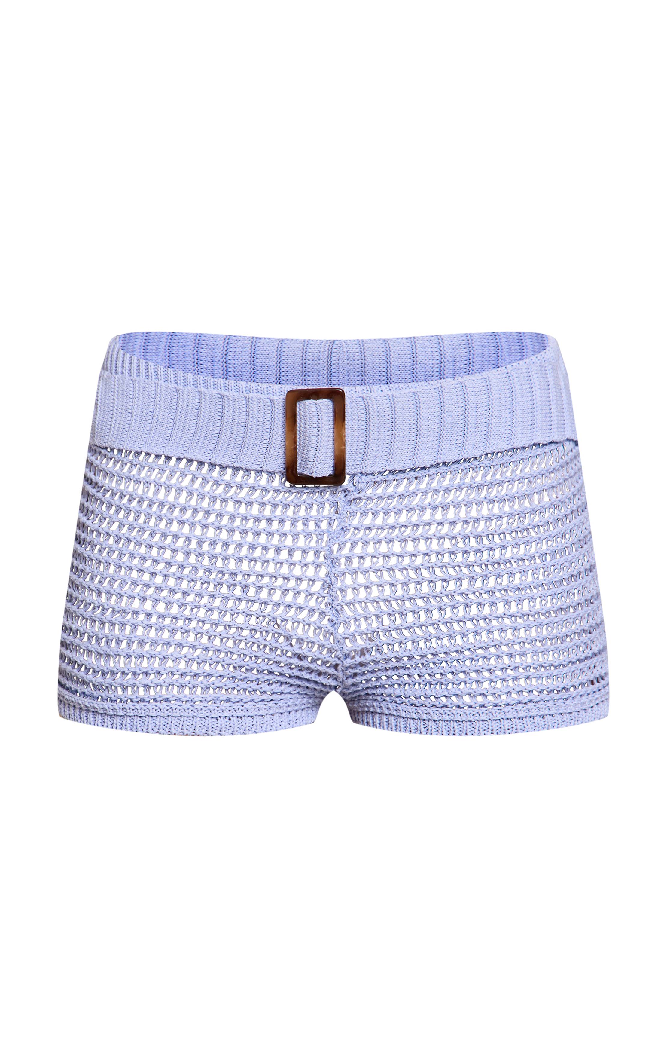Bleu Short Mini En Maille Ceinturé