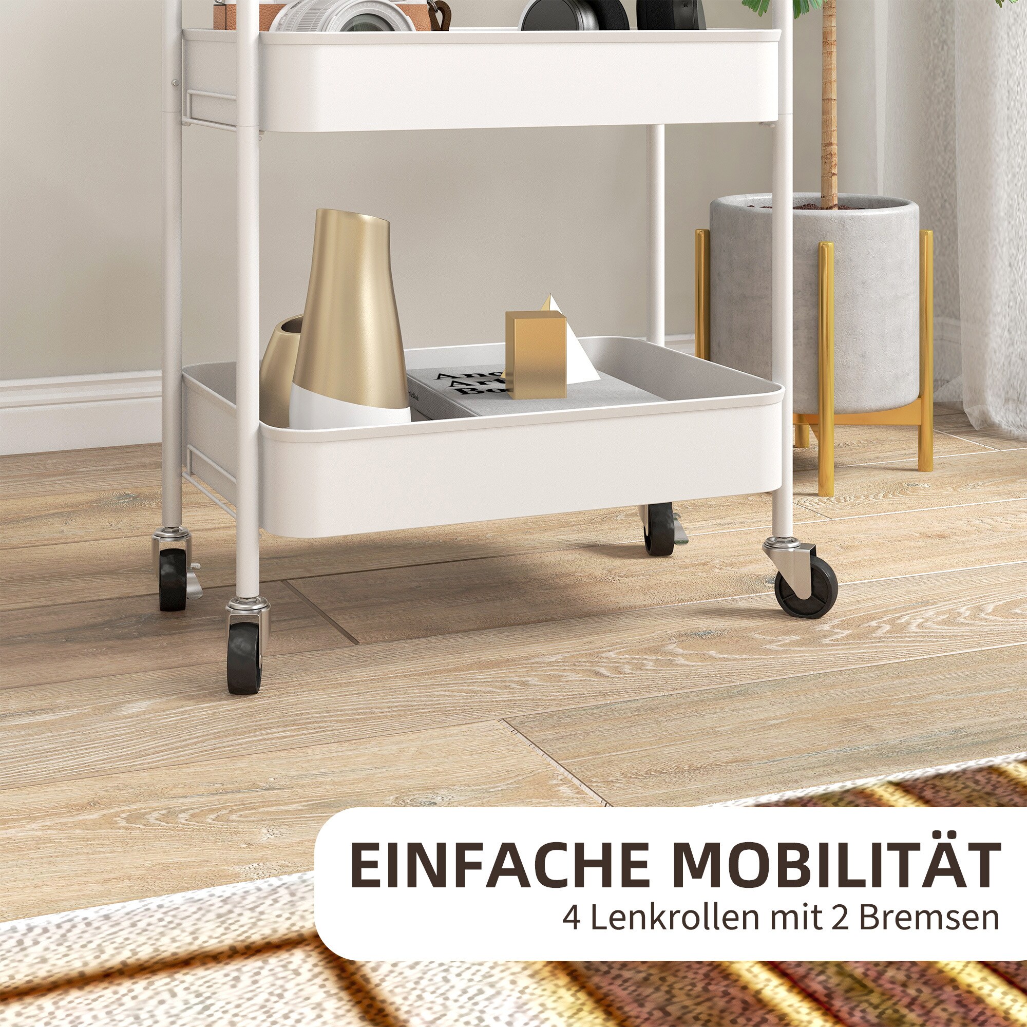 HOMCOM Küchenrollwagen mit 3 Etagen weiß 45L x 30,6B x 79H cm