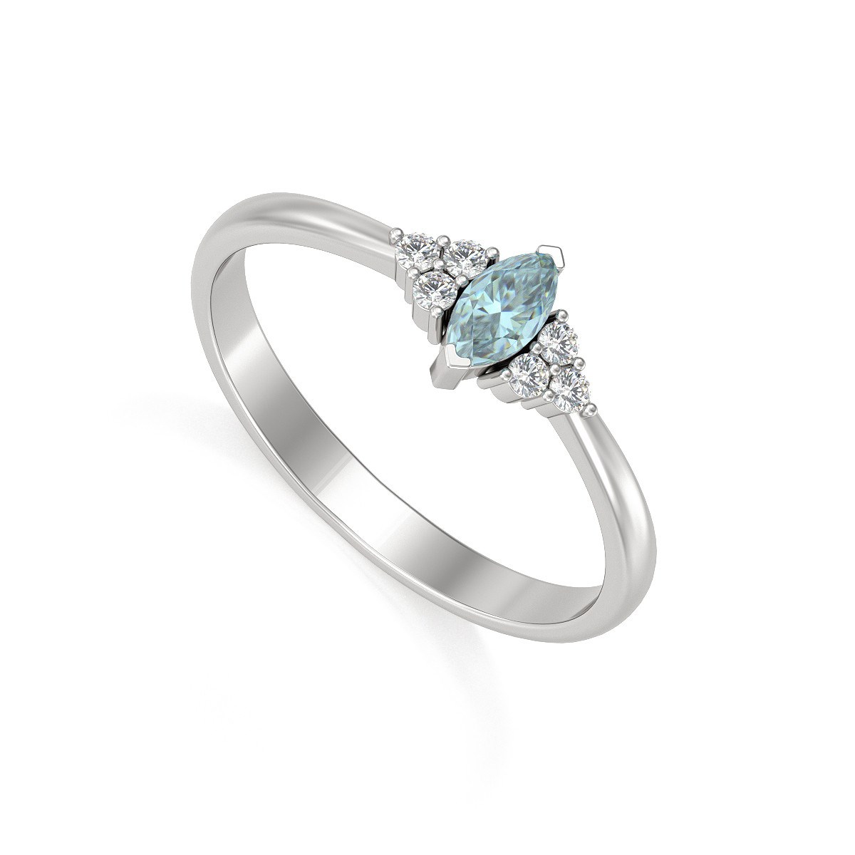 Bague ADEN Aigue-Marine et diamants sur Argent 925 2.1grs