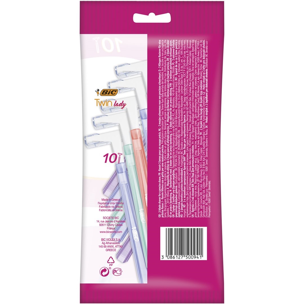 Bic Twin Lady 2-Klingenrasierer für die Frau<br>10 Stück, Pastellfarben assortiert