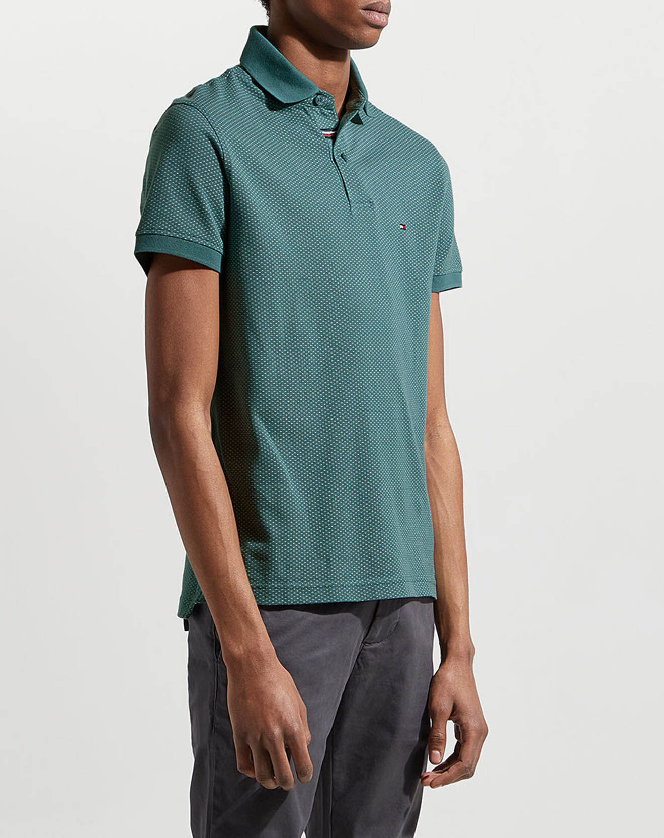 Tommy Hilfiger Polo slim micro imprimé bleu canard