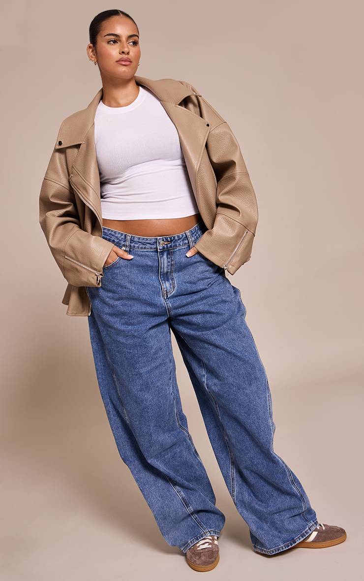 Taupe Veste De Motard Oversize Grande Taille En Synthétiquecuir