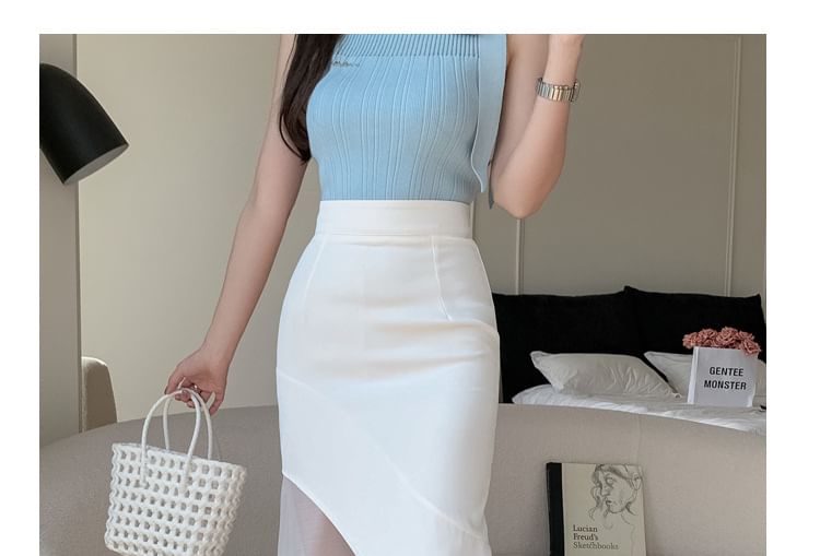 MAVIS - Hoge taille effen asymmetrische midi zeemeerminrok