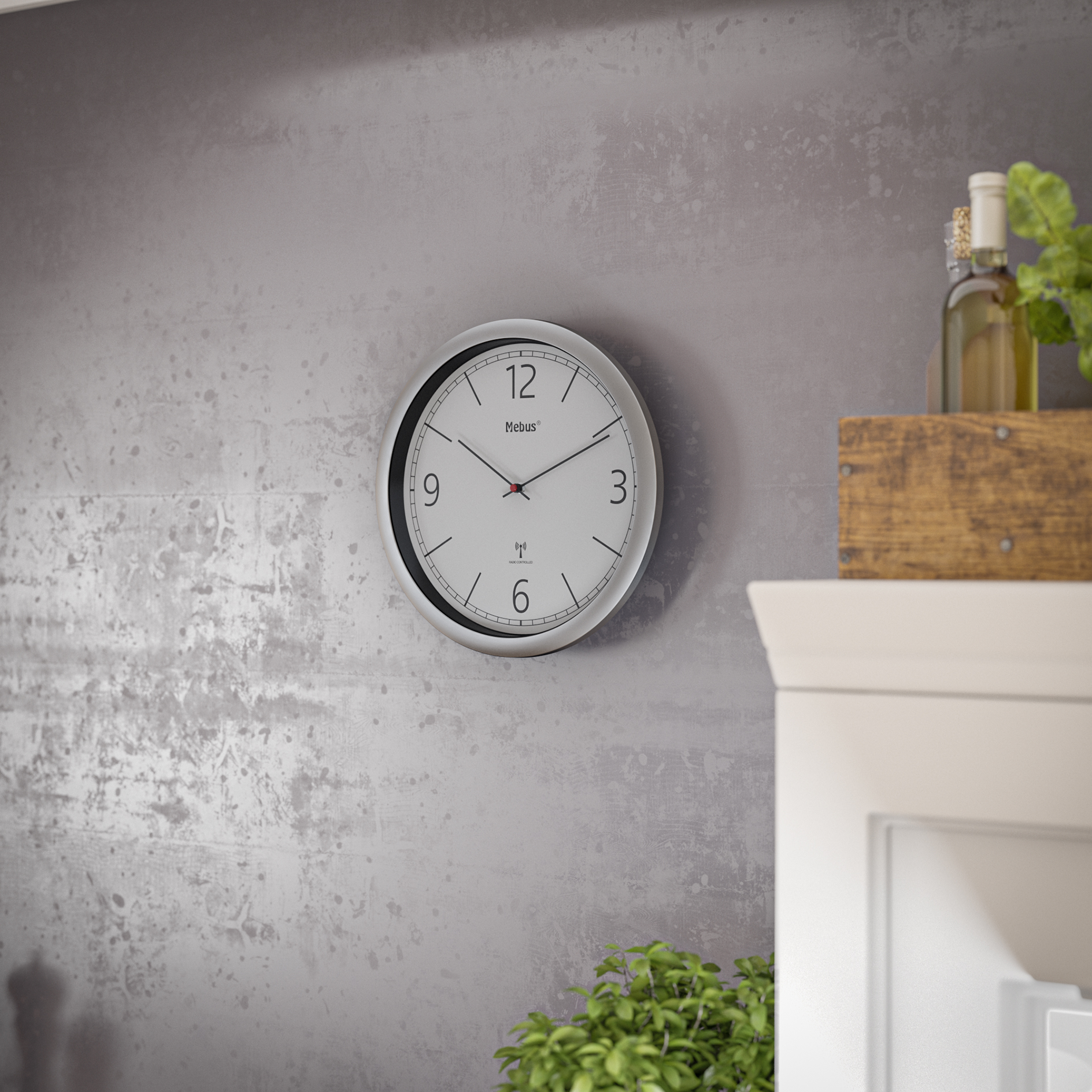 MEBUS Funk-Wanduhr - silber-grau - Ø 25 cm