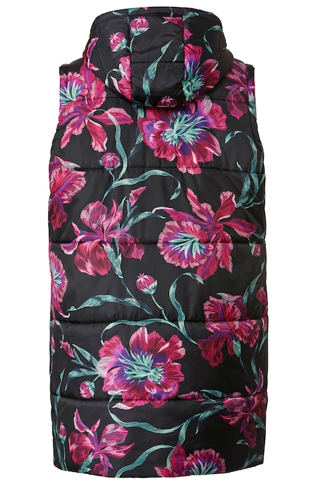 Long-Steppweste, Kapuze, Alloverdruck, Zipper