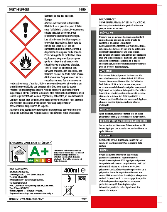 Peinture aérosol multisupport brillant vert 400ml