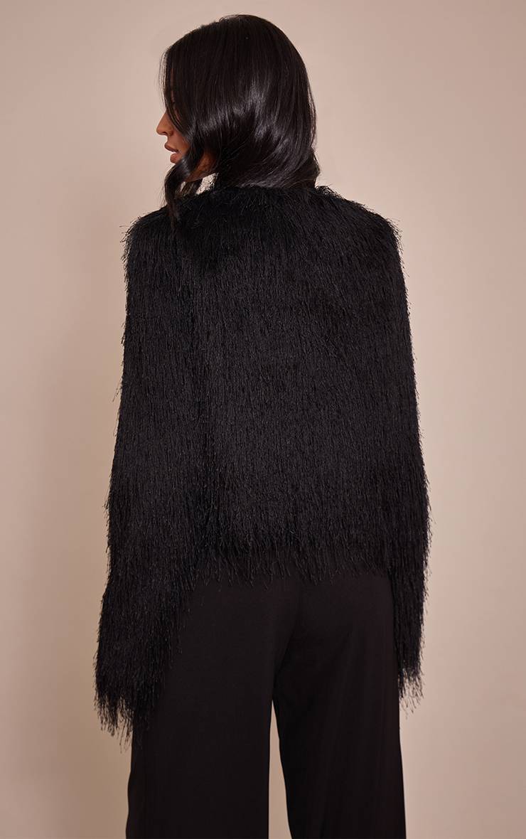 Noir Veste À Franges Sans Col Pour Grande Taille