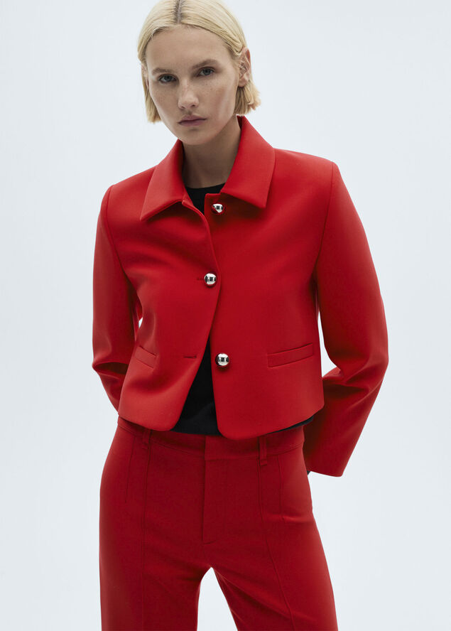 MANGO Buttoned cropped jacket Red