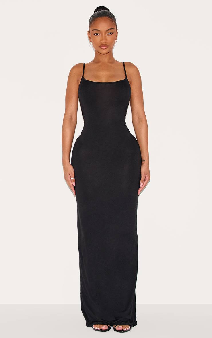 Noir Robe Maxi Moulante En Jersey À Bretelles
