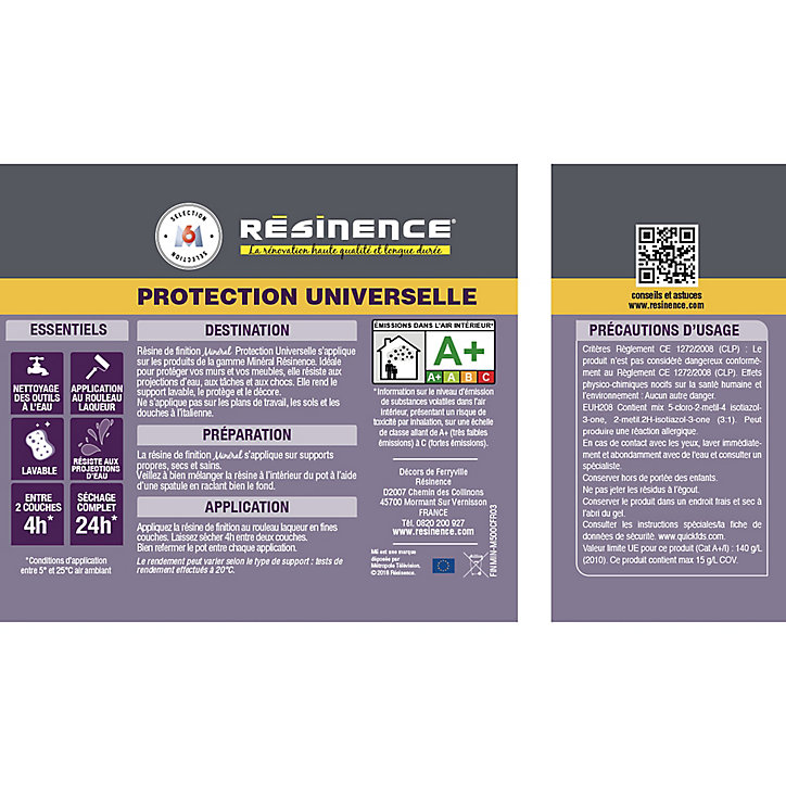 Résine de finition zone sèche Résinence béton minéral incolore mat 0,5L