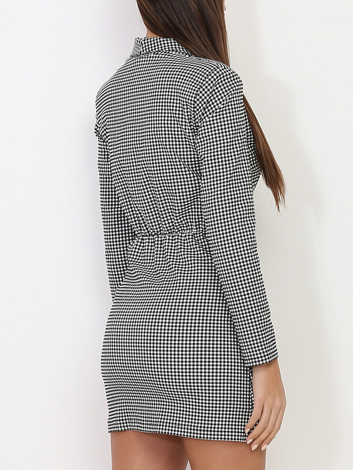 Robe portefeuille à motifs vichy- Noir et Blanc