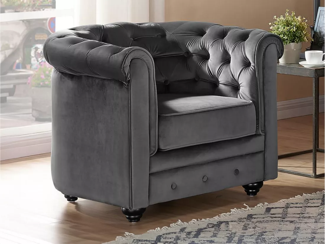 Fauteuil CHESTERFIELD - Velours anthracite