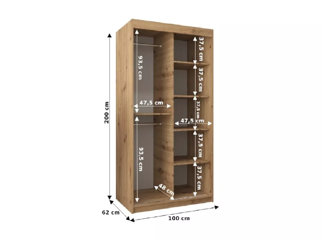 Armoire Elypse À Portes Coulissantes 200/100/62 2 portes (Noir/Artisan)