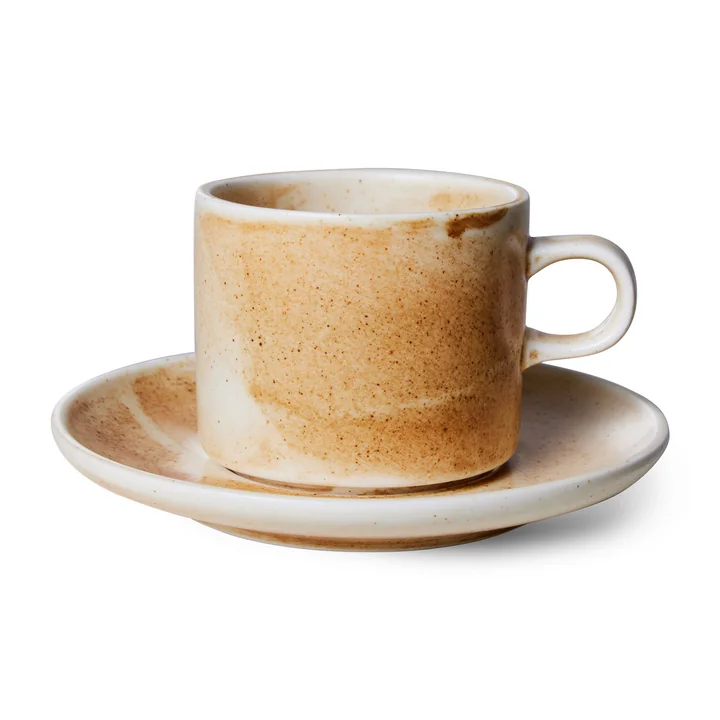 HKliving - Chef Ceramics Tasse mit Untertasse, 220 ml, rustic cream / brown