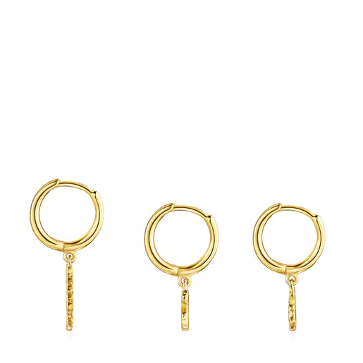 Conjunto de brincos crioulos TOUS Good Vibes com banho de ouro 18k sobre prata.
