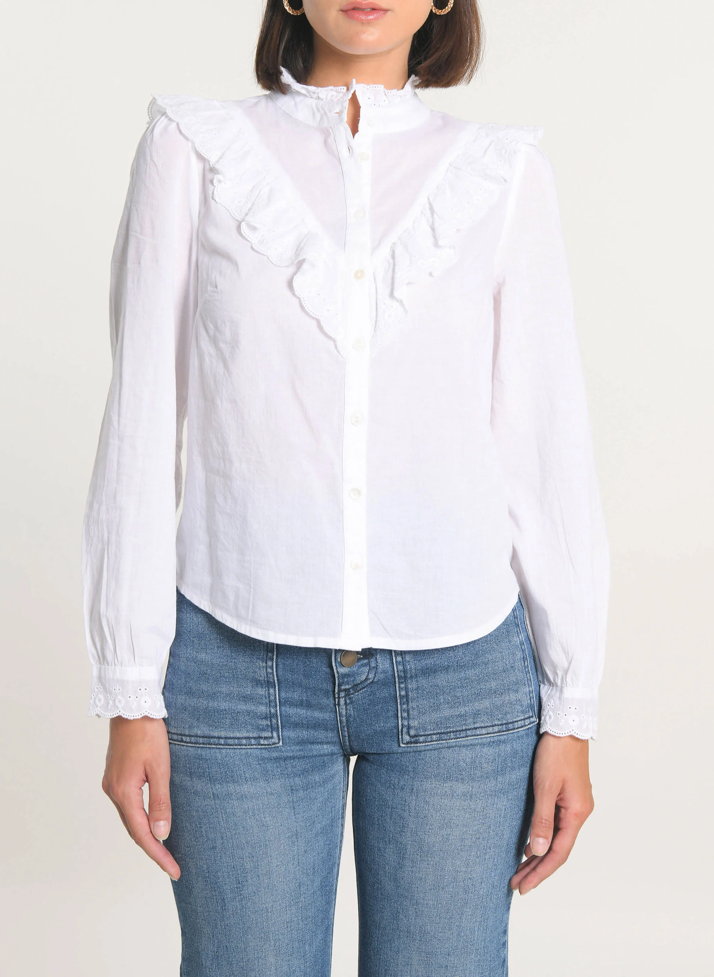 EMMA - Chemise à volants en coton| Blanc
