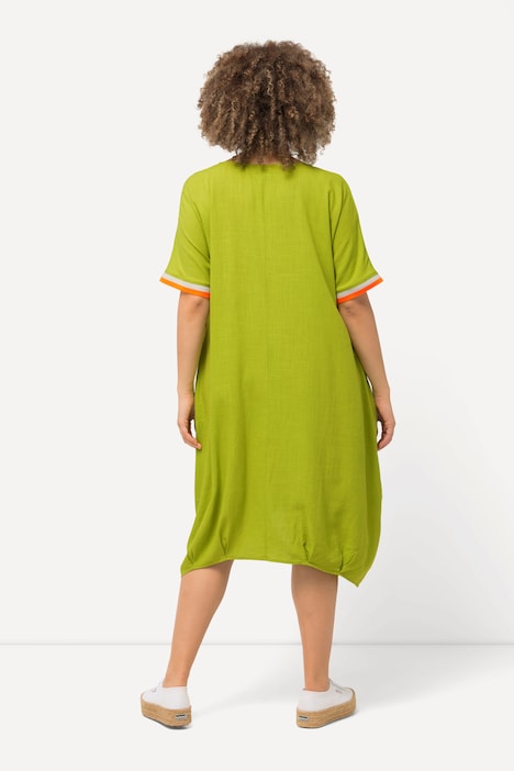 Midikleid, Leinenmix, V-Ausschnitt, Fledermaus-Halbarm
