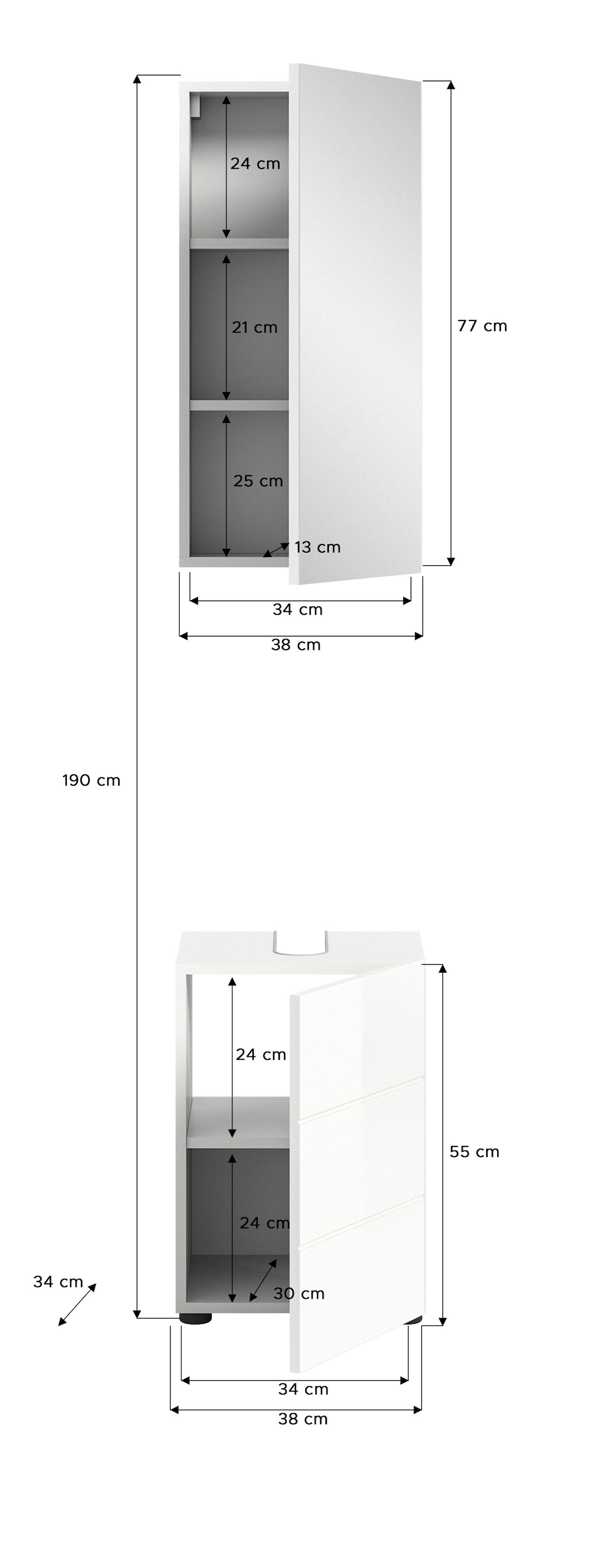 welltime Badmöbel-Set »BIEL, TOPSELLER!, 2 teilig, hochwertige MDF Front, Rillenoptik« 2 teiliges Set, bestehend aus: Waschbeckenunterschrank, Spiegelschrank, 2 Stk. tlg.