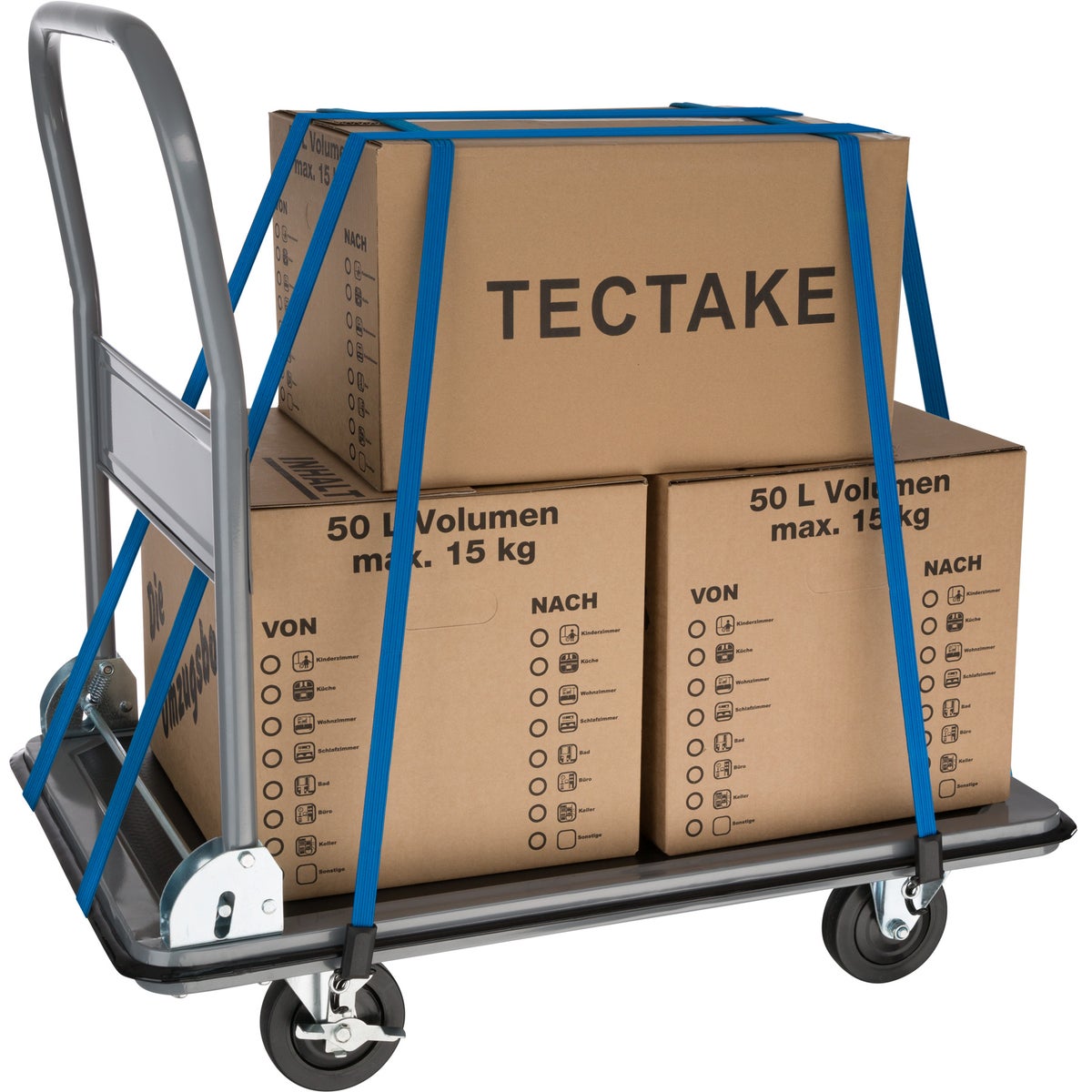 tectake platformwagen met inklapbare handgreep en opbergvak, laadvlak 90 x 61 cm