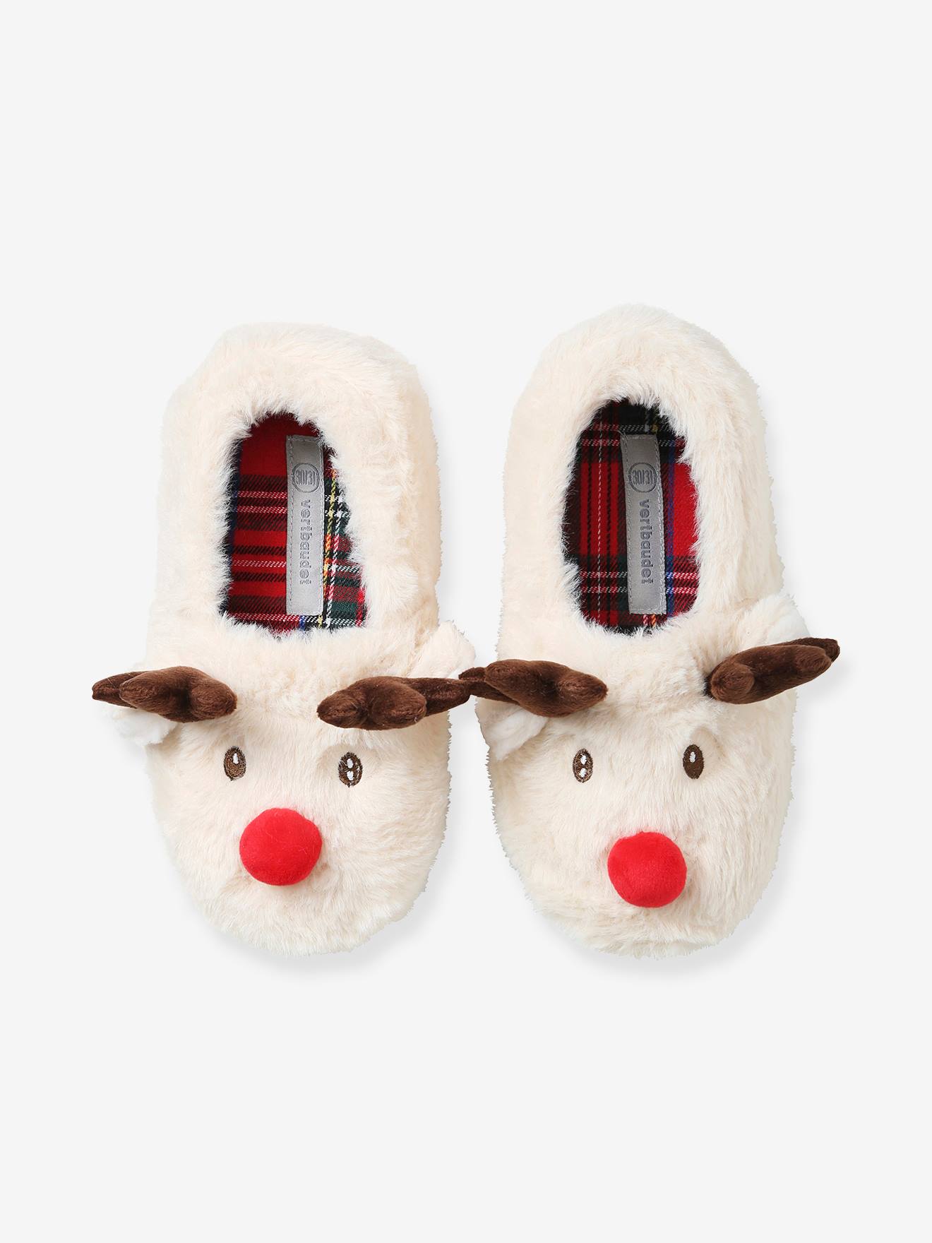 Pantufas de pelúcia para meninos, bege claro liso