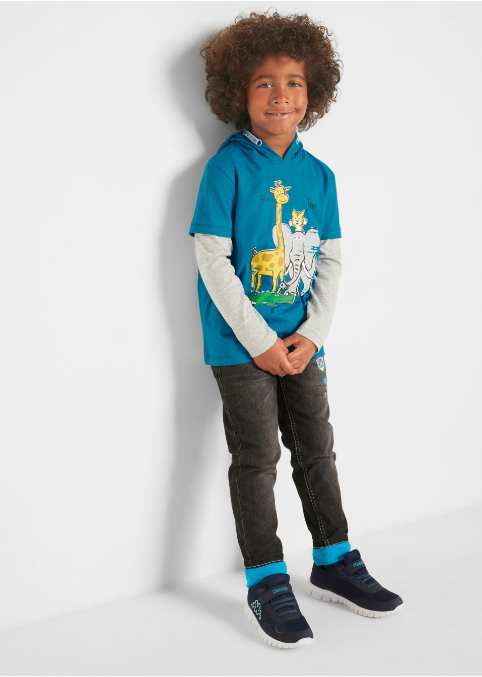 T-shirt double épaisseur à capuche garçon, coton