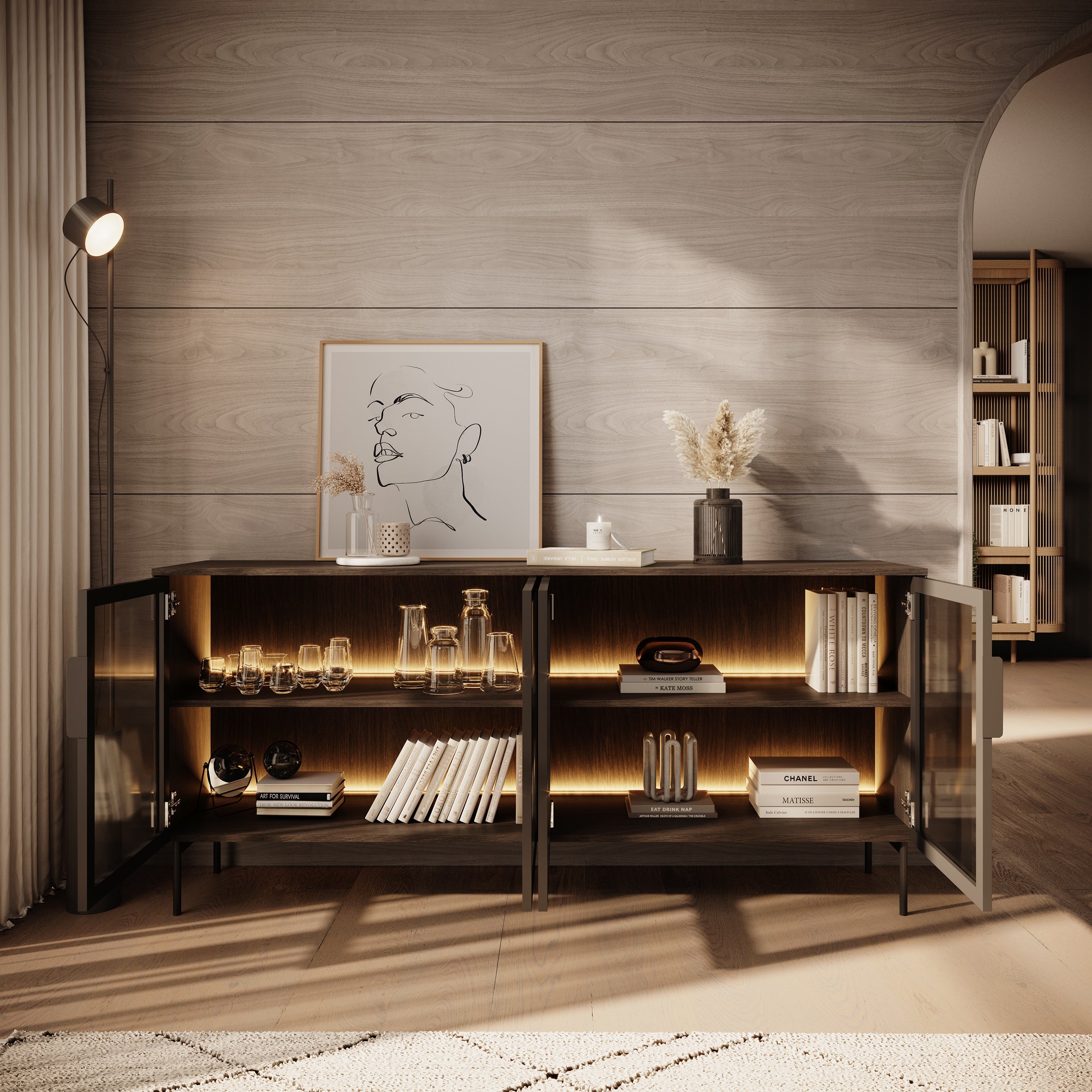 Meubella - Lomo - Dressoir - Donker eiken - 181 cm