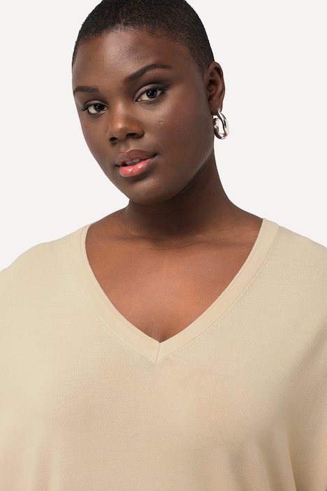 Strickshirt, Viskose-Mix, V-Ausschnitt, Halbarm