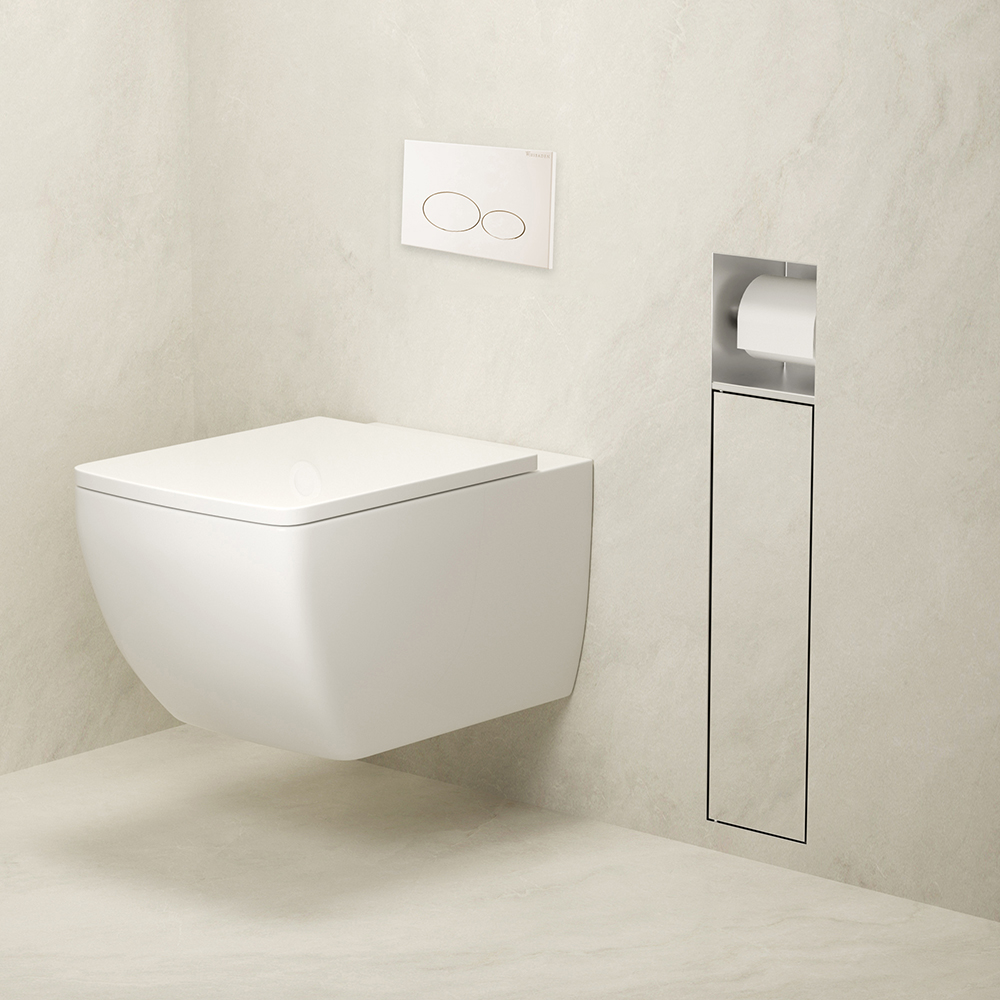 Mueller Round inbouw toiletrol en borstelhouder betegelbaar RVS