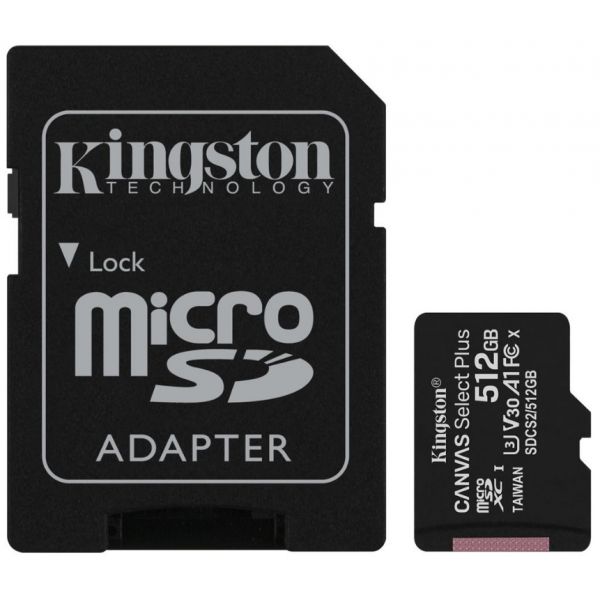 Kingston 512GB MicroSDXC Canvas Select Plus Class10 UHS-I   Adapter - SDCS2/512GB