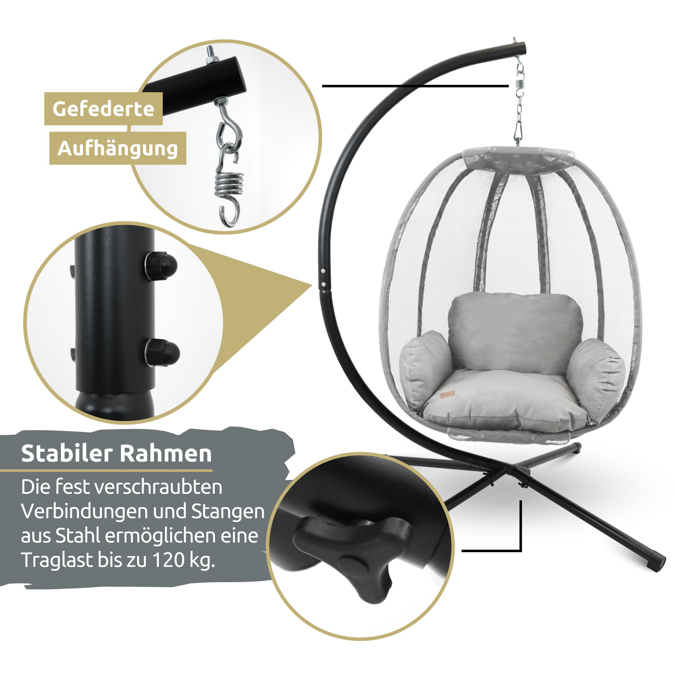 deluxe4home® Hängesessel mit Gestell I Indoor & Outdoor inkl. Kuscheldecke | Hellgrau