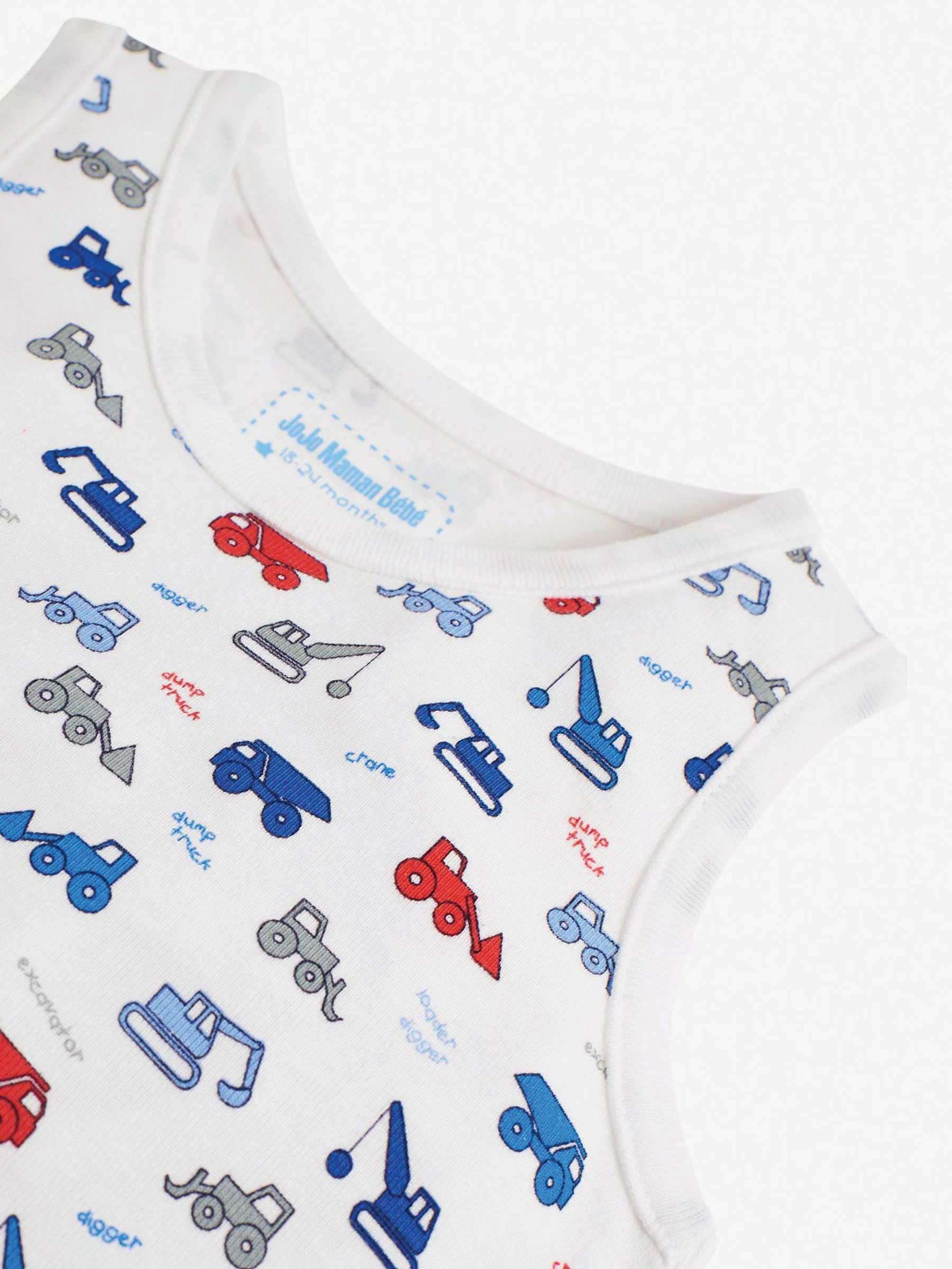 JoJo Maman Bébé - Set van 3 hemdjes met graafmachineprint voor jongens