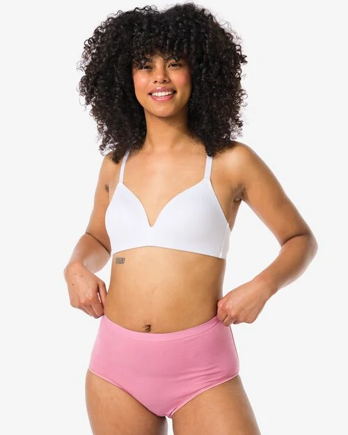 2 slips femme taille haute coton stretch rose