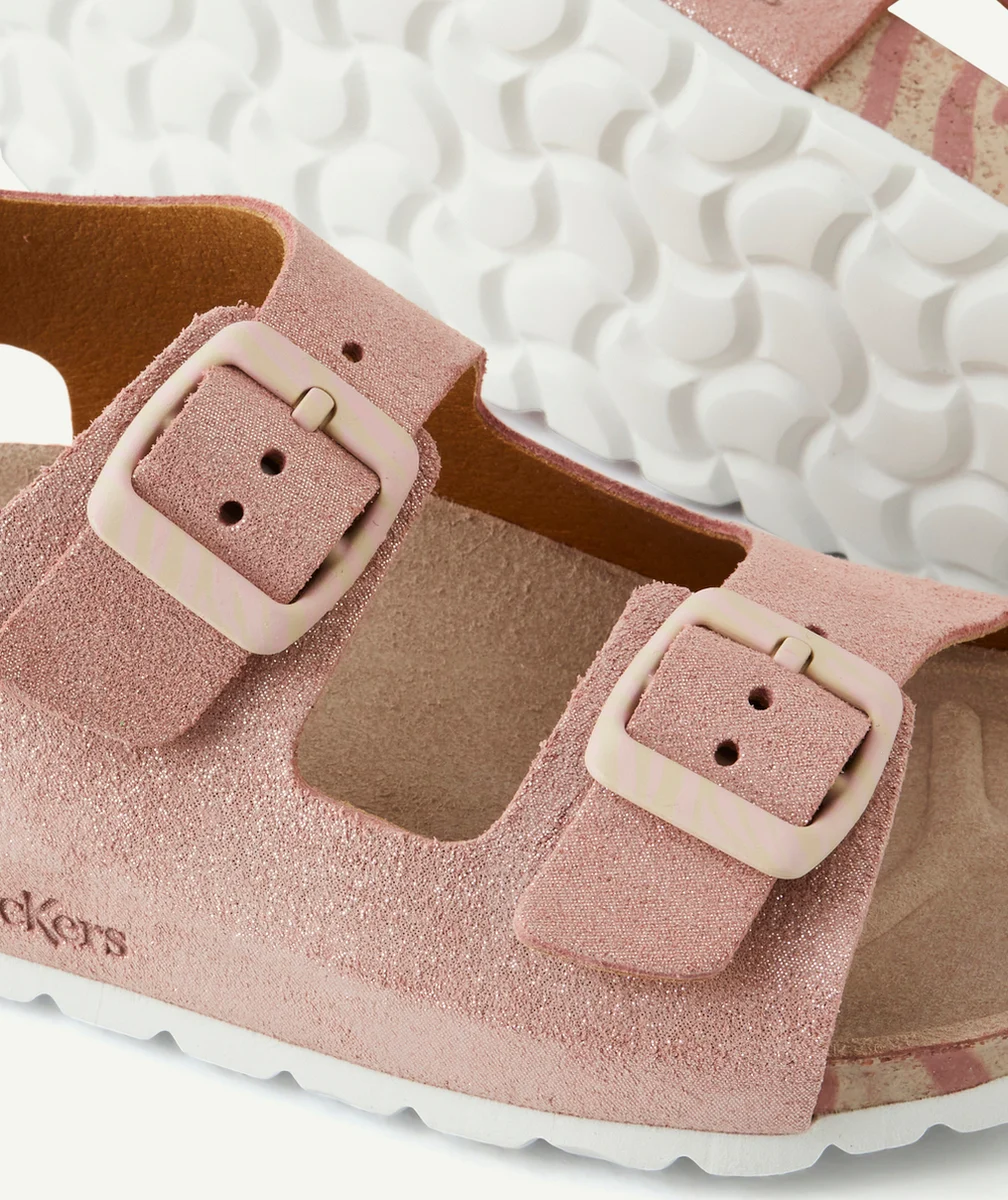 KICKERSSANDALES FILLE SUNYVA CUIVRE ZEBRE ROSE PAILLETÉ