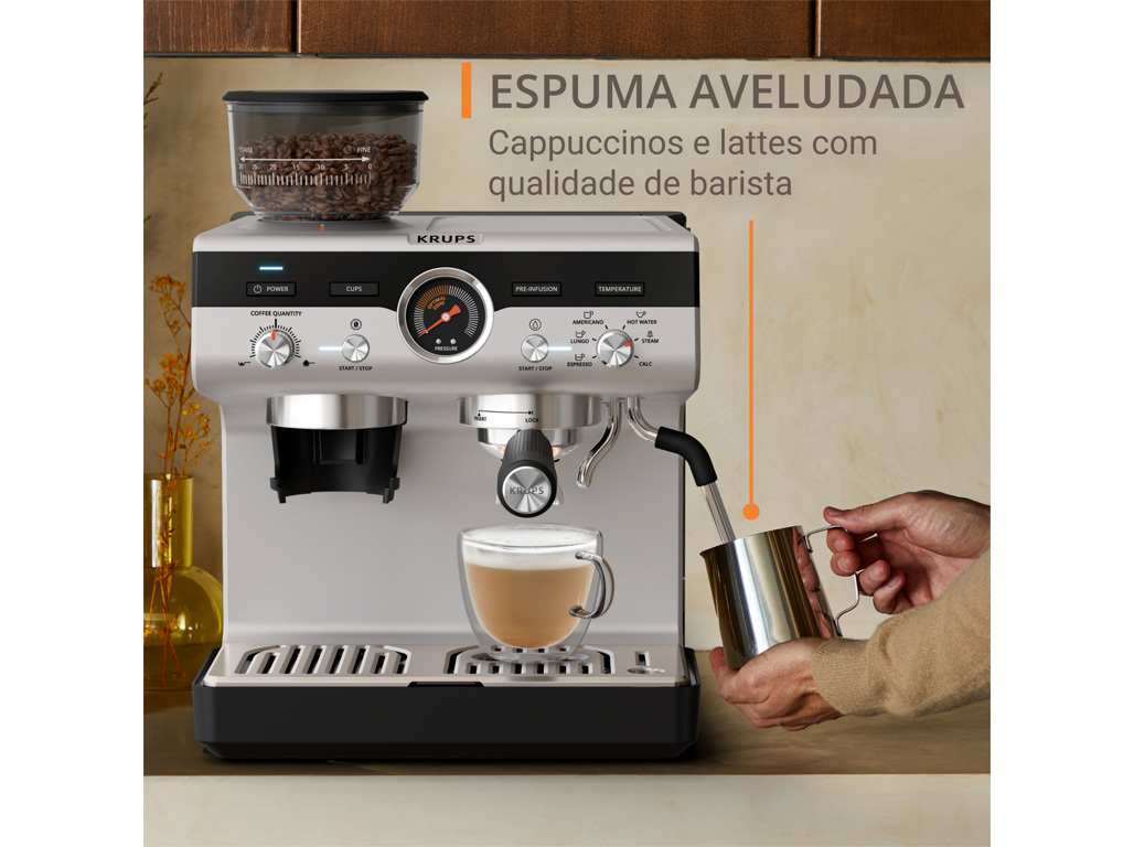 MÁQUINA DE CAFE EXPRESSO MANUAL KRUPS XP801T10 COM MOINHO INCORPORADO