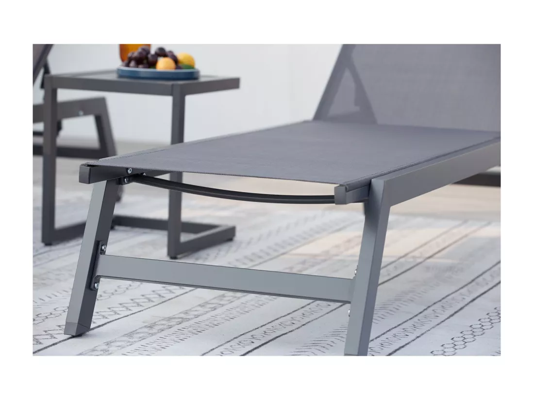 Lot de 2 transats + table d'appoint gris/noir PRATO