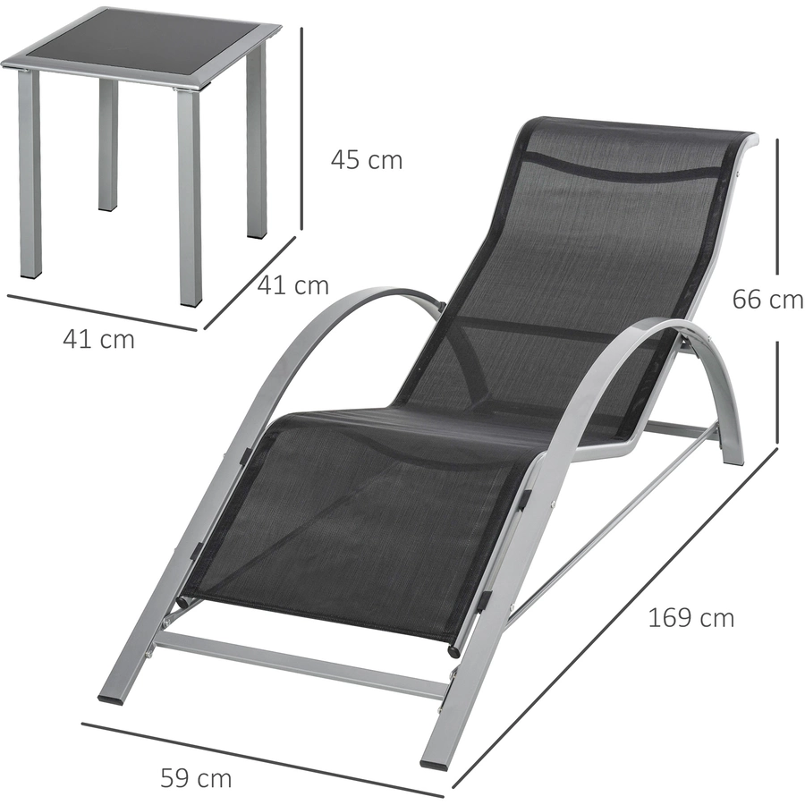 Outsunny 2er Set Gartenliegen mit Tisch silber, schwarz