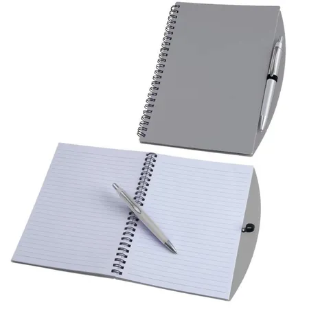 Easy Gifts Spiral-Notizbuch mit Kugelschreiber, DIN A5, 160 linierte Seiten, grau