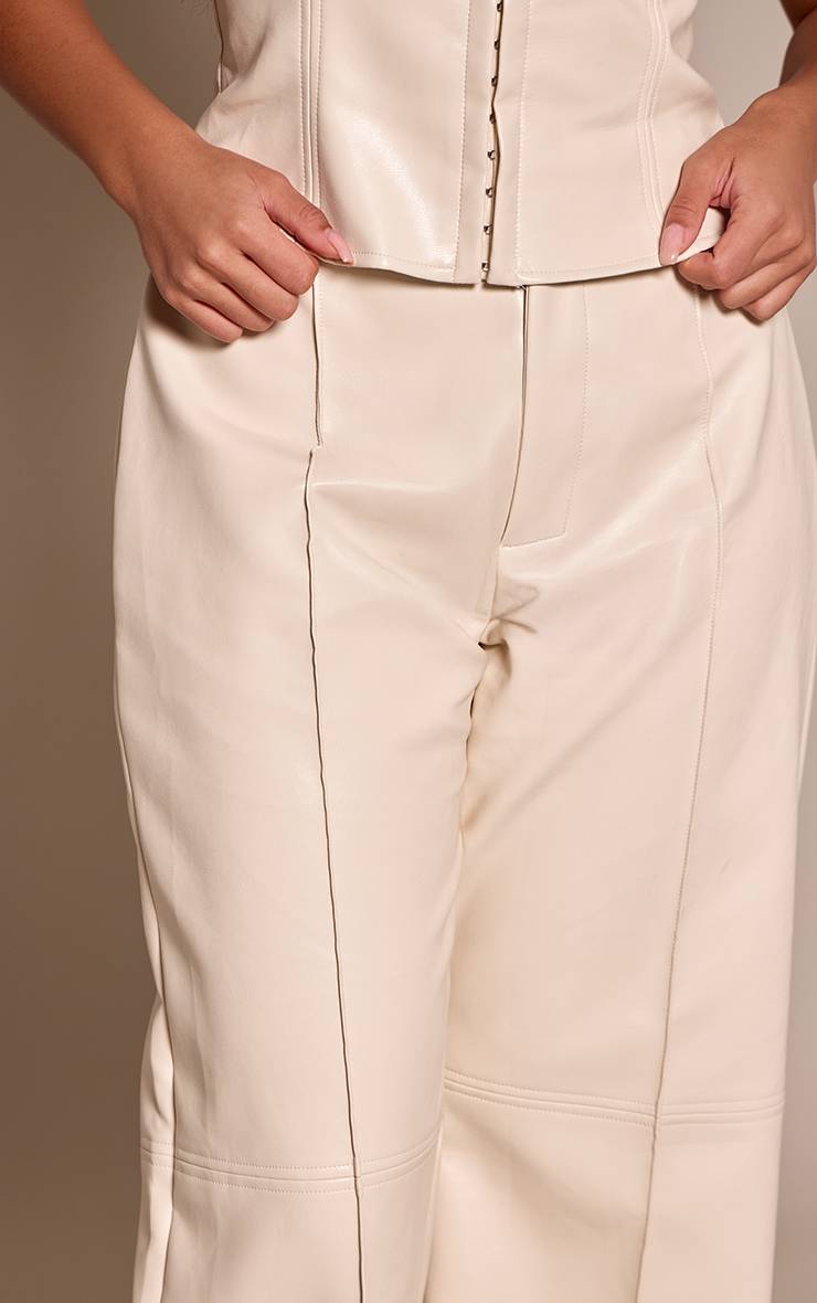 Crème Pantalon Shape Large En Synthétique Avec Détails De Coutures