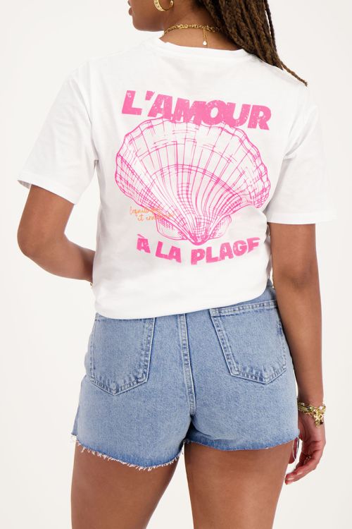 Wit T-shirt met roze ''L'amour a la plage''