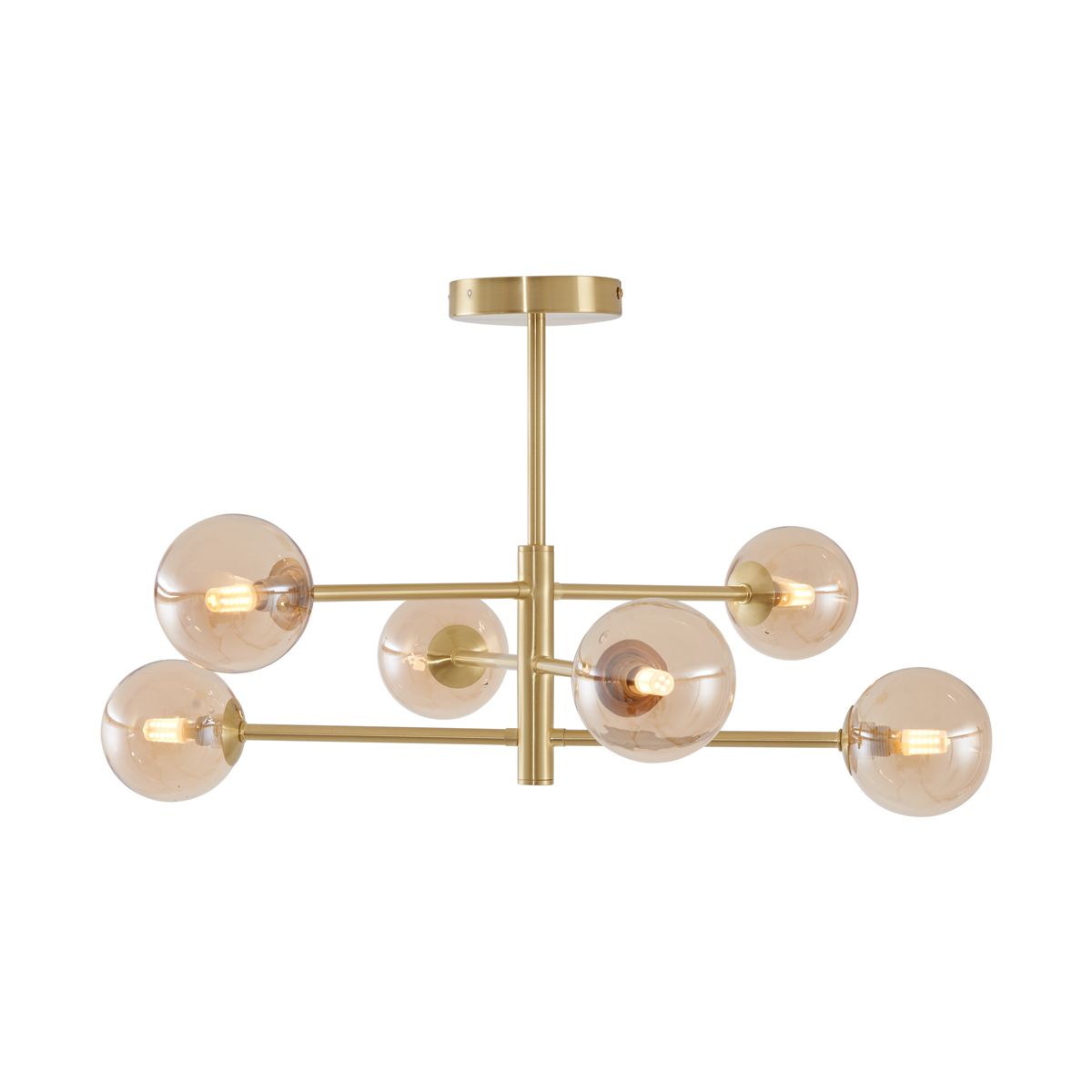 Moderne plafondlamp messing met amber glas 6-lichts - Ryan
