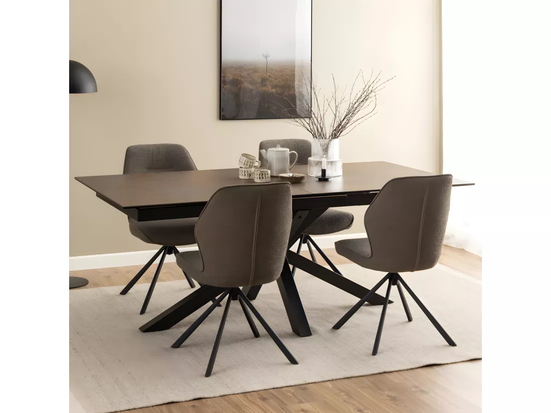 Eurame - Table à manger extensible 6 à 12 personnes en céramique et métal 200-240x100cm - Marron