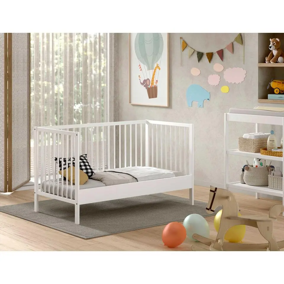 Peuterbed Dino 70x140cm - verstelbaar - wit dennenhout