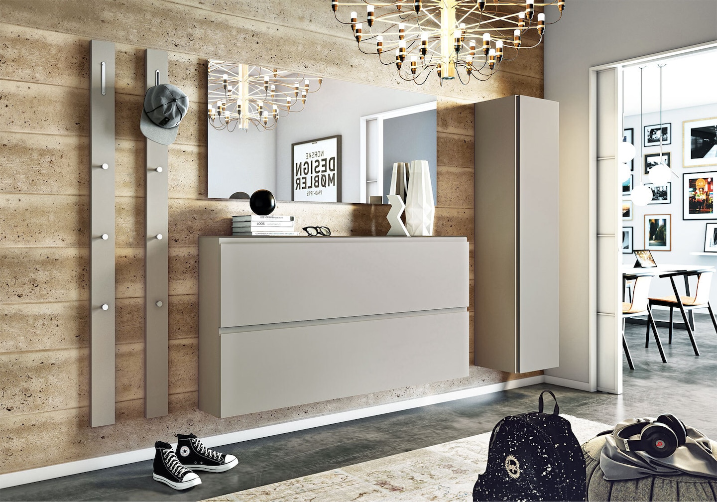 Schuhschrank GARDASEE 22 x 160 x 81 cm Holznachbildung taupe matt