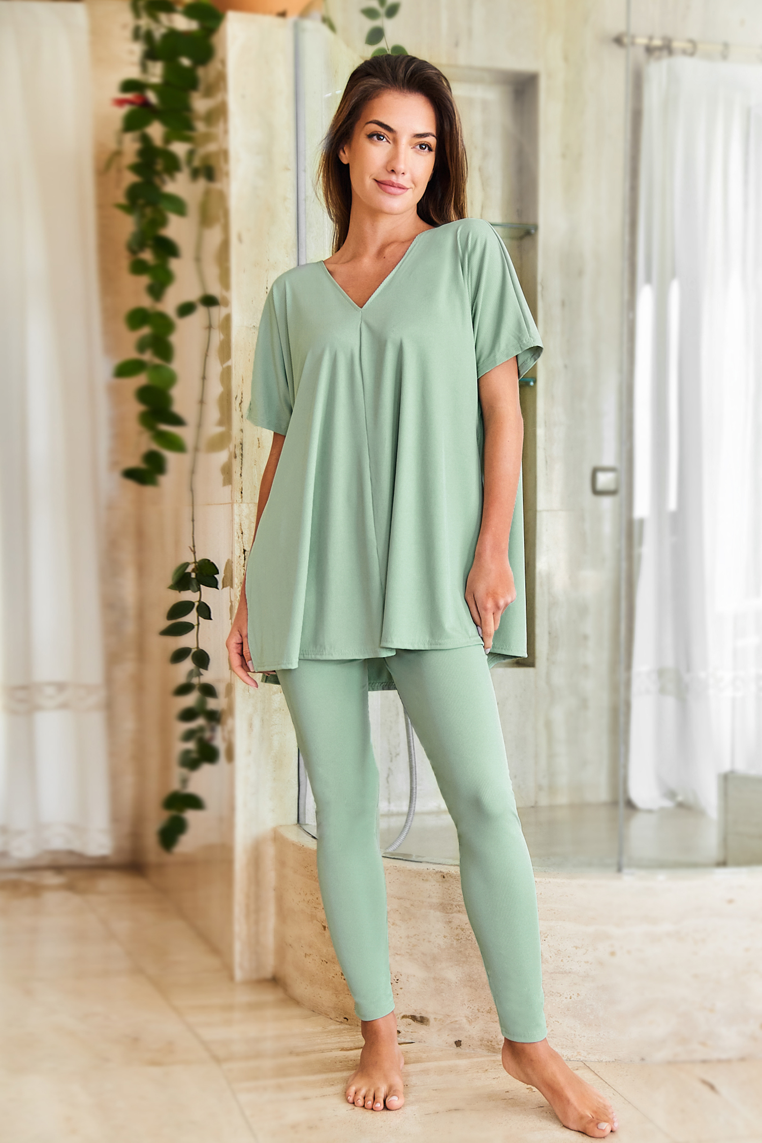 Pyjama en jersey de couleur menthe et leggings